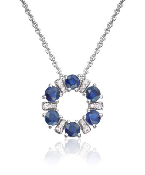 Anheng Sirkel 14K hvitt gull med 0,02ct diamanter og safirer