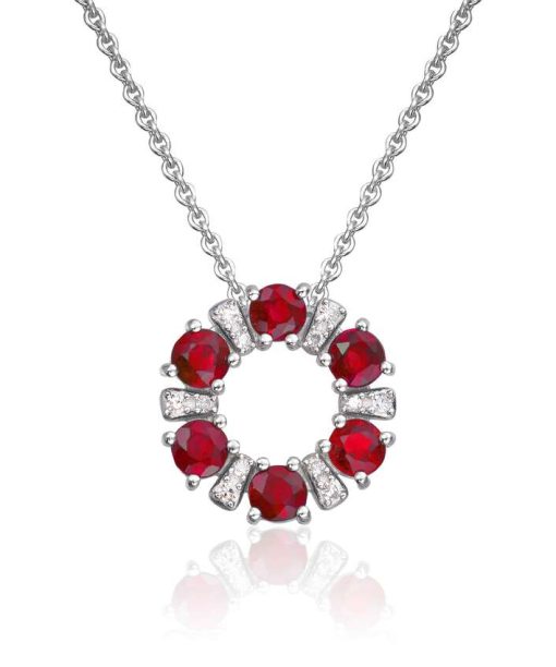 Anheng Sirkel 14K hvitt gull med 0,02ct diamanter og rubiner