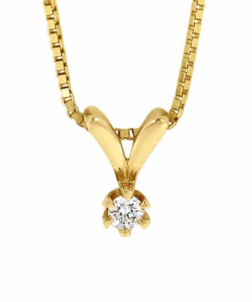 Victoria enstens diamantsmykke i gult gull 0.15ct. TW.SI