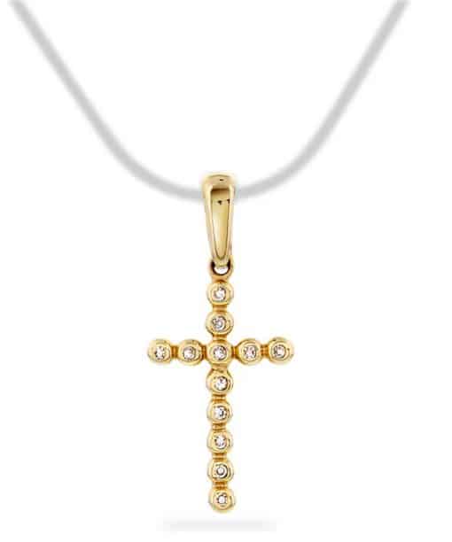 Korssmykke i gult gull med diamanter 19,5mm