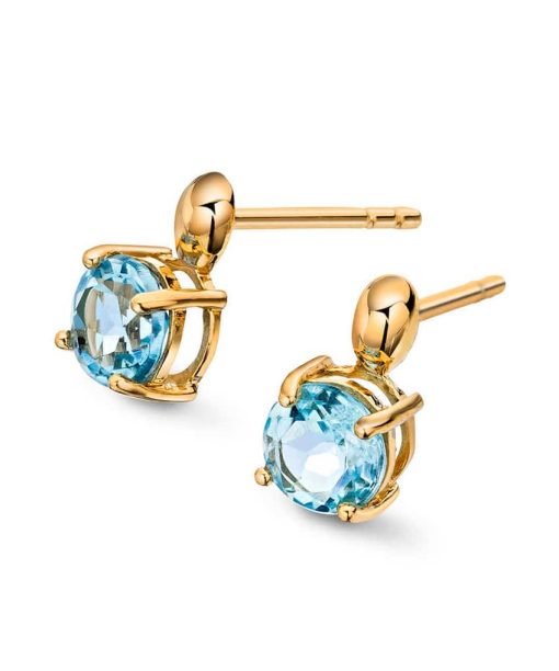 Pan Jewelry Øredobber i Gull med Blå Topas