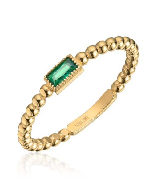 Ring i 14K gult gull med grønn zirkon