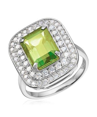 Ring Manhatten 0,84ct TWSI Peridot 14K Hvitt gull