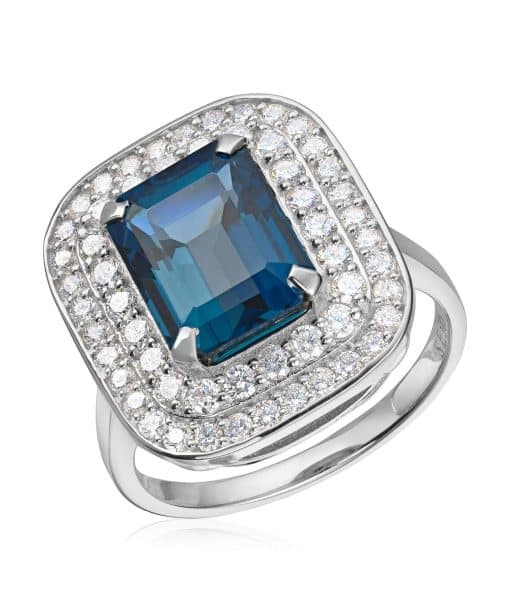Ring Manhatten 0,84ct TWSI London Blue Topaz 14K Hvitt gull