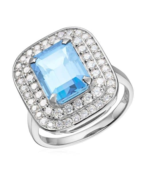 Ring Manhatten 0,84ct TWSI Akvamarin 14K Hvitt gull