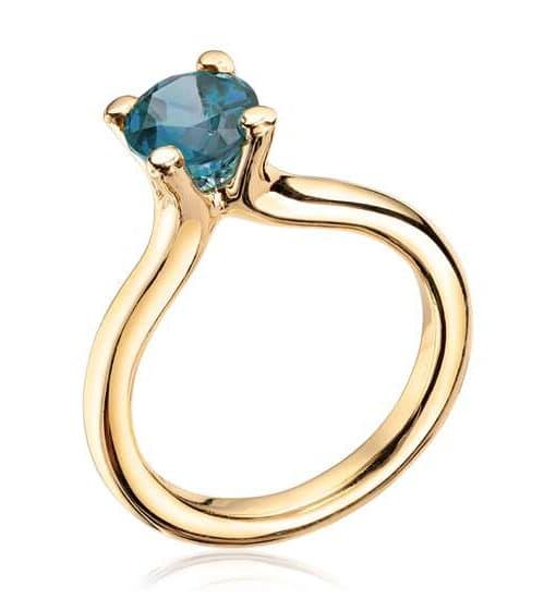 Lene Visholm ring med London blue topas i 14K gult gull