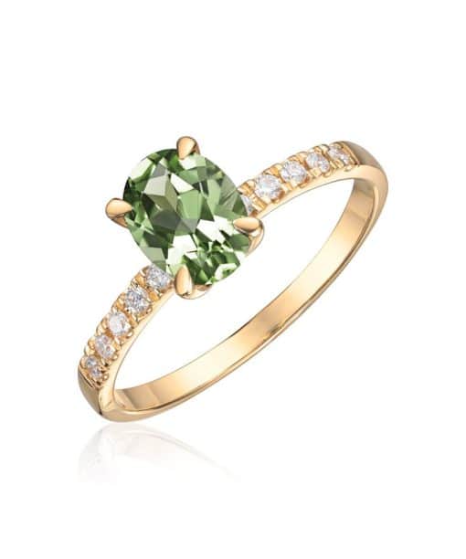 Ring Olivia i gult gull med 0,12ct WSI og turmalin oval midtstein