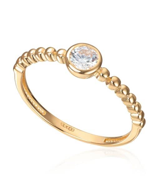 Ring med zirkon i 14K gult gull