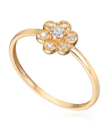 Ring Rosett i 14K gult gull og zirkoner