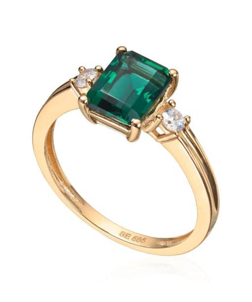 Ring Grønn Kvarts i 14K gult gull og zirkoner