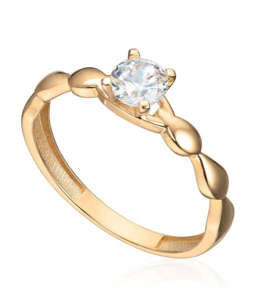 Ring Solitæri 14K gult gull og zirkon