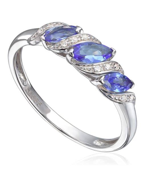 Ring i 14K hvitt gull med 0,03ct WSI og Tanzanitt