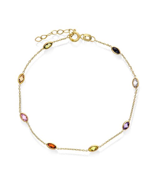 Armbånd i gull med fargede zirkonia