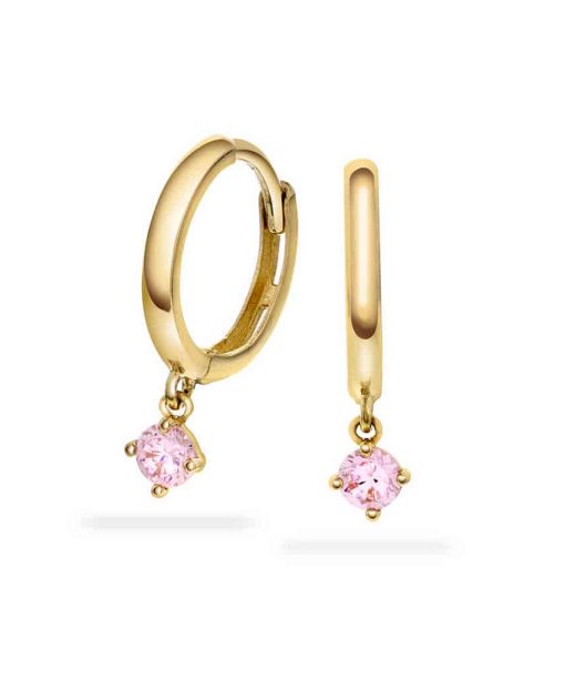 Øreringer i gull med rosa sten