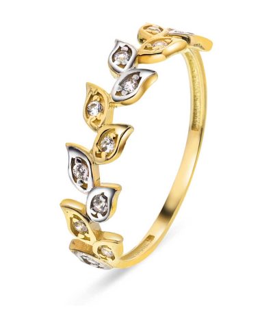 Ring i gull med zirkonia blader