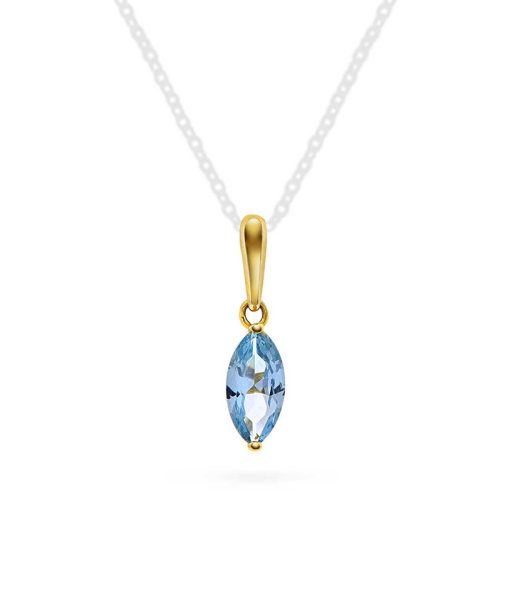 Anheng i gull med lys blå zirkonia