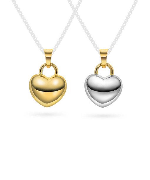 Hjertesmykke i gult og hvitt gull 15mm