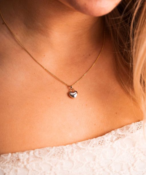 Alternative view of Hjertesmykke i gult og hvitt gull 15mm