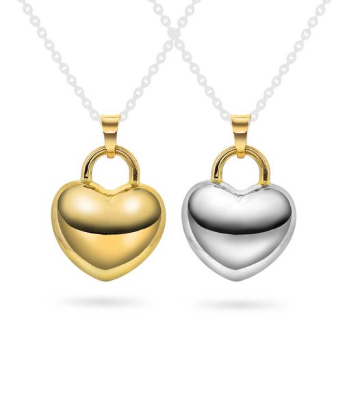 Hjertesmykke i gult og hvitt gull 19mm