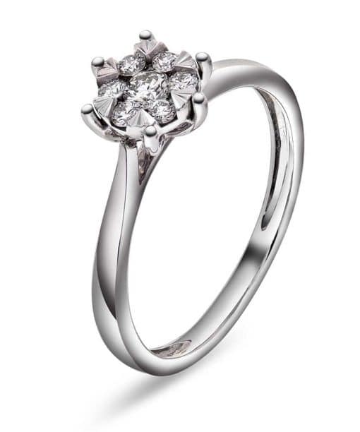 Ring i hvitt gull, rosett diamanter 0,25 ct