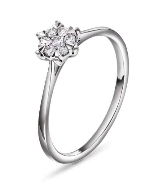Ring i hvitt gull, rosett diamanter 0,15 ct