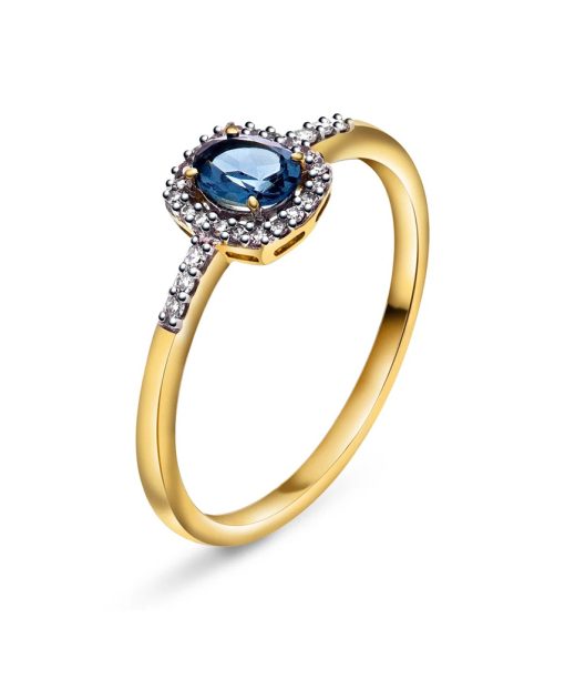 Ring i gull med diamanter 0,08 ct og topas