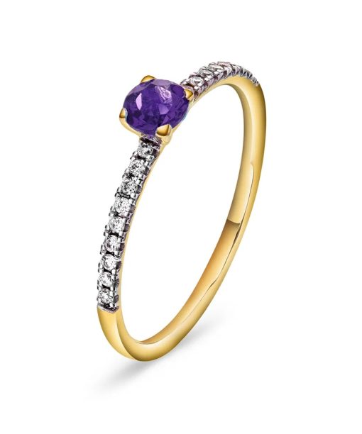 Ring i gull med diamanter 0,10 ct med ametyst