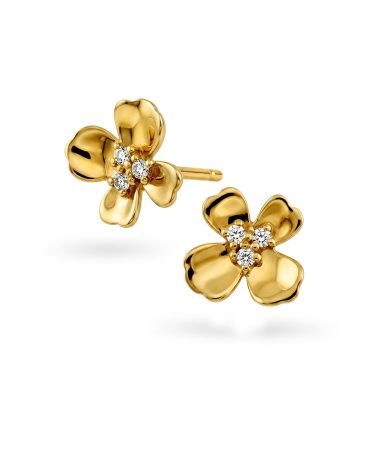 Pan Jewelry - Øredobber i gult gull med zirkonia blomst