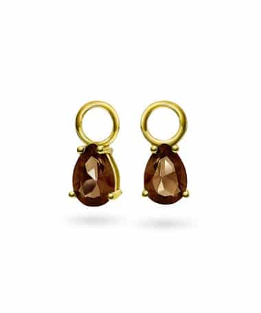 Drop charms i sølv med brun zirkonia