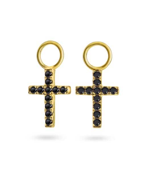 Cross charms i sølv med sort zirkonia
