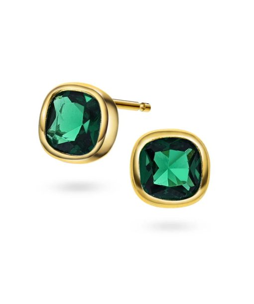 Øredobber i forgylt 925 sølv med grønn sten