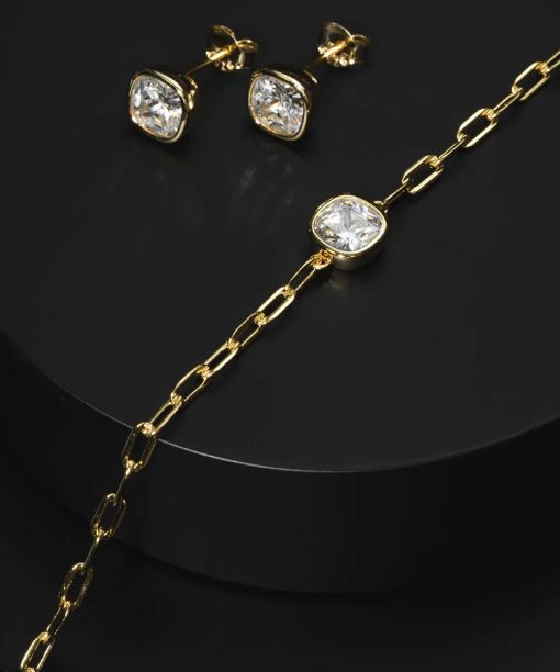 Alternative view of Armbånd i forgylt 925 sølv med hvit sten