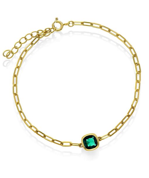 Armbånd i forgylt 925 sølv med grønn sten