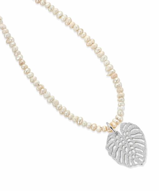 DILLA Perlekjede med anheng i rhodinert i sølv