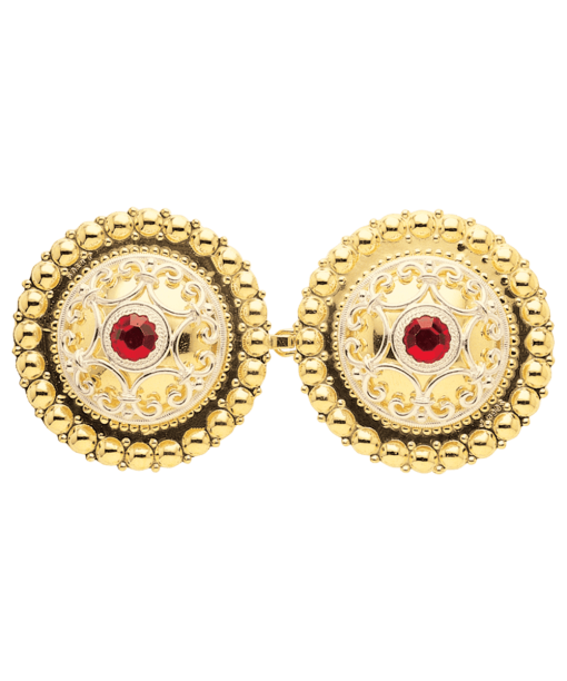 Beltespenne med syhol og raud stein, forgylt