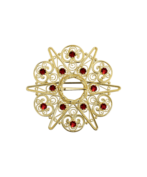 Sølje Fana med raud stein, forgylt