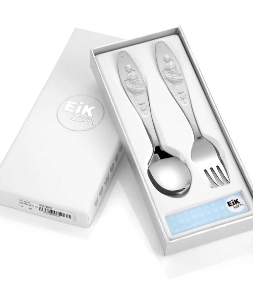 Eik Barn - Ro ro til fiskeskjær, Bestikksett i sølv, til pike og gutt 9210