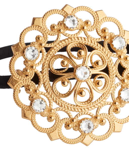 Hårstrikk - Rose med stein, forgylt