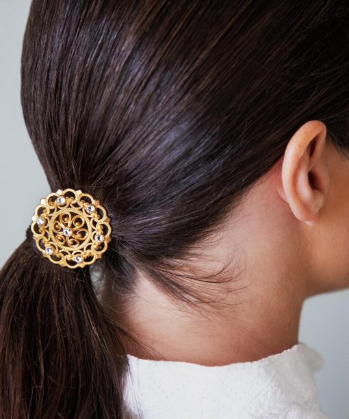 Alternative view of Hårstrikk - Rose med stein, forgylt