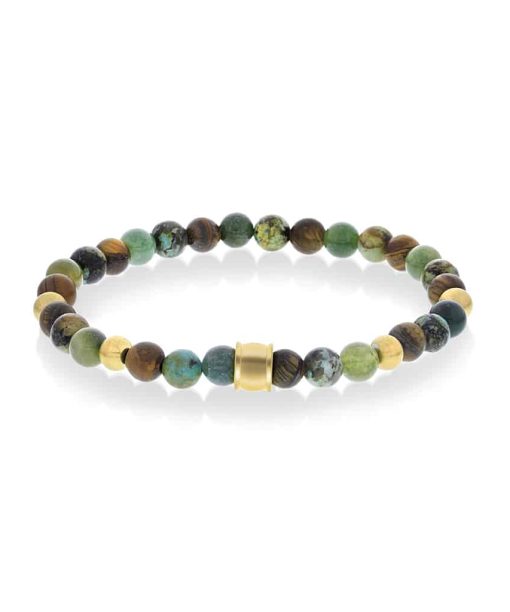 Armbånd i stål med perlemix grønn/brun