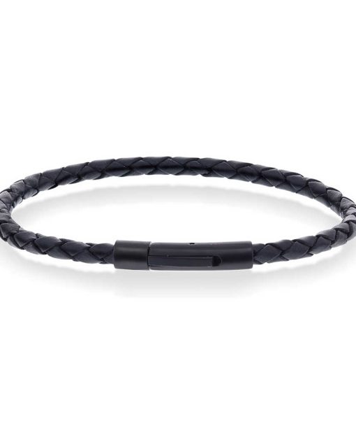 Armbånd i stål og sort skinn