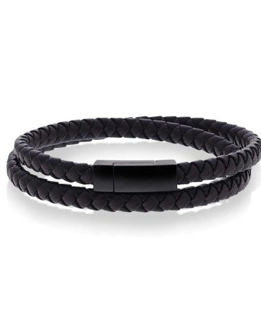Armbånd i stål med sort/brunt skinn