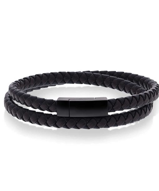 Armbånd i stål med sort/brunt skinn