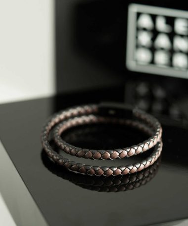 Alternative view of Armbånd i stål med sort/brunt skinn