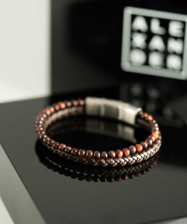 Alternative view of Armbånd i stål m/sort og brunt skinn