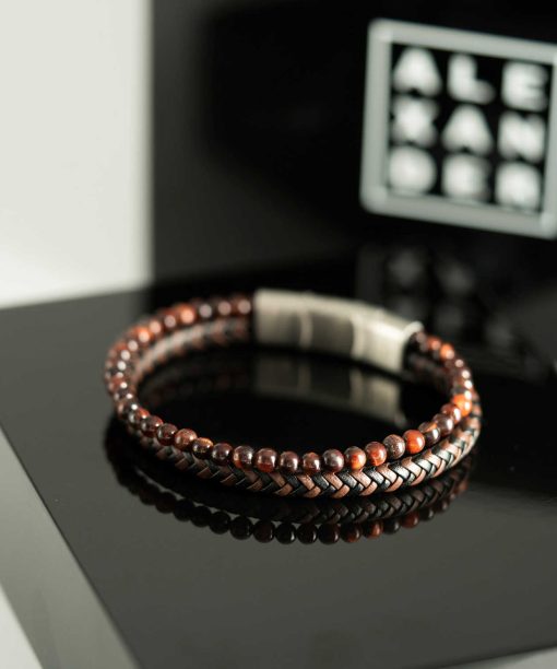 Alternative view of Armbånd i stål m/sort og brunt skinn