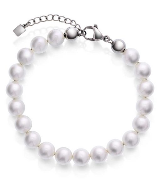 Armbånd i stål med hvite perler