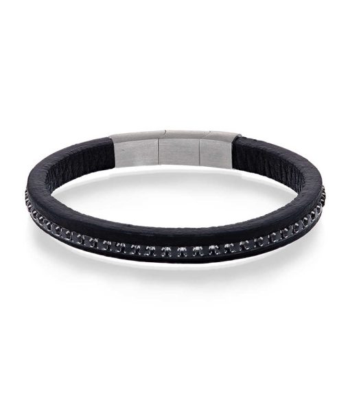 X skinnarmbånd med stål og sorte stener