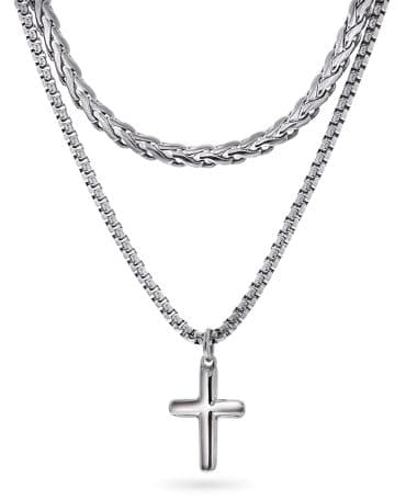 Double chain smykke i stål, kors