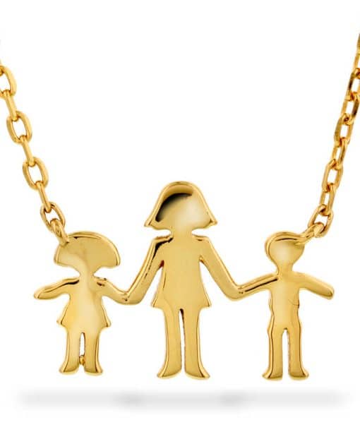 Familiesmykke i sølv mor, gutt og jente